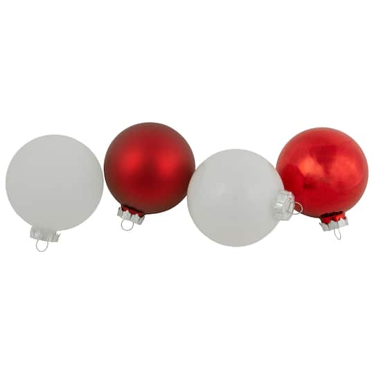 96ct. 3&#x22; Red &#x26; White 3-Finish Glass Ball Ornaments